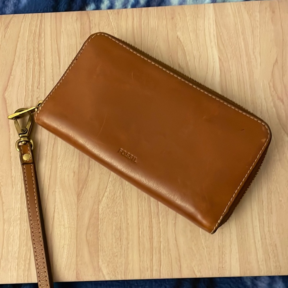 Fossil brown zip around wallet